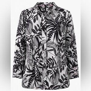 Talbots Plus 1X Black & White Tropical Print‎ Button-Up Shirt